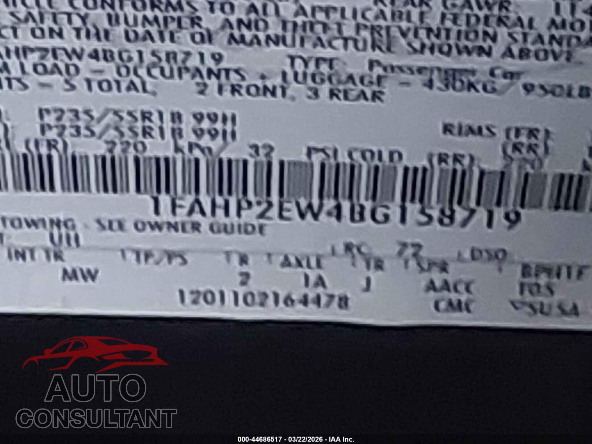 FORD TAURUS 2011 - 1FAHP2EW4BG158719