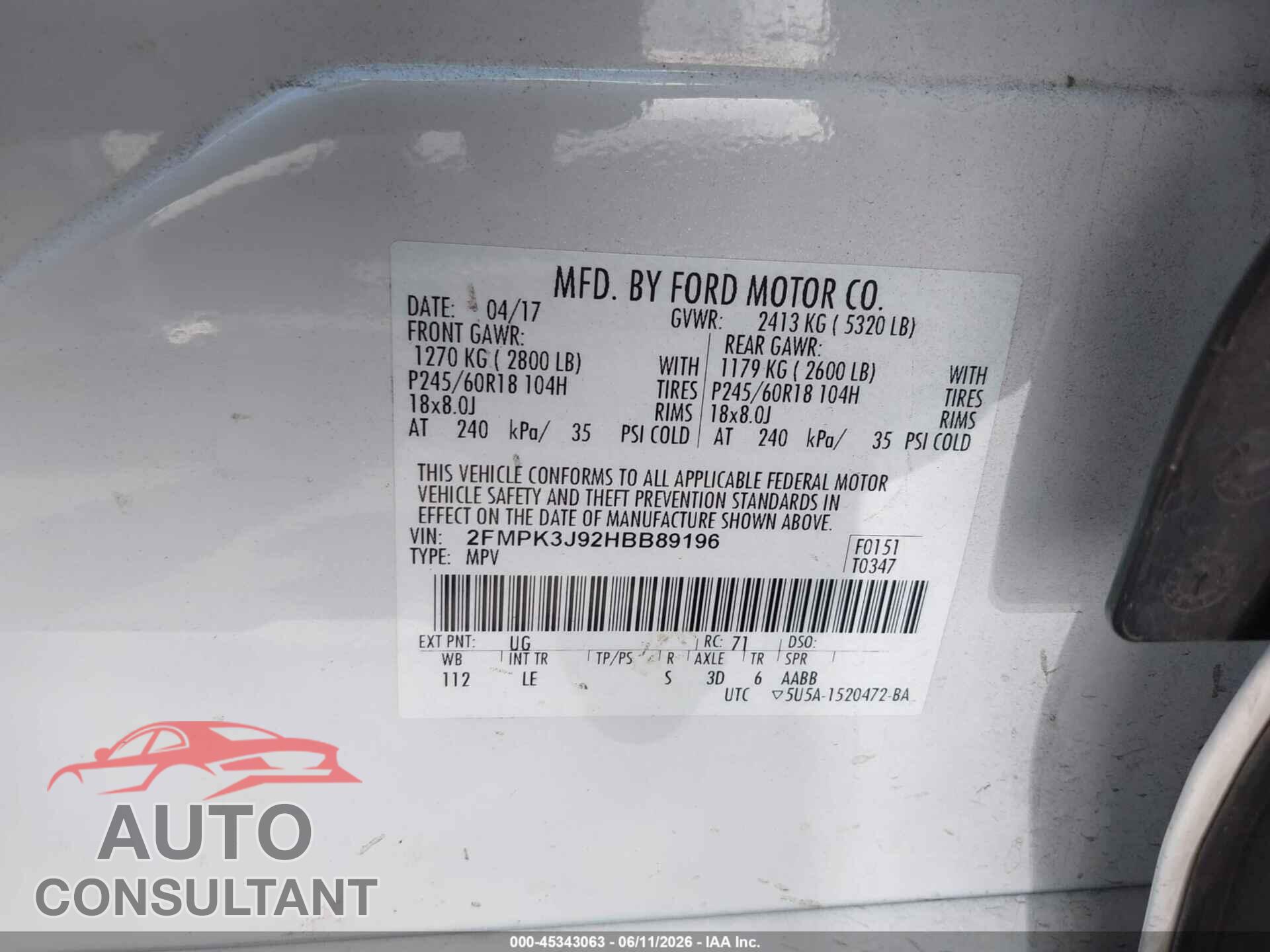 FORD EDGE 2017 - 2FMPK3J92HBB89196