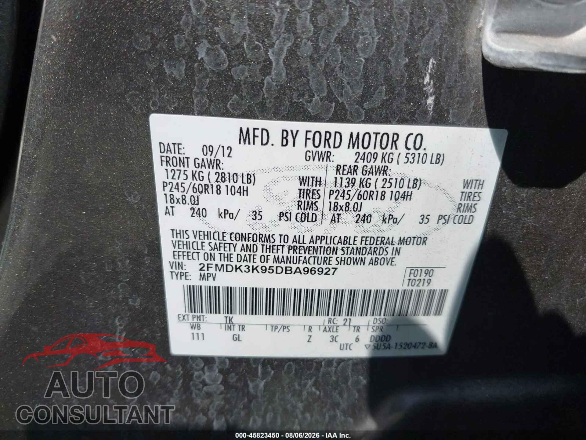 FORD EDGE 2013 - 2FMDK3K95DBA96927
