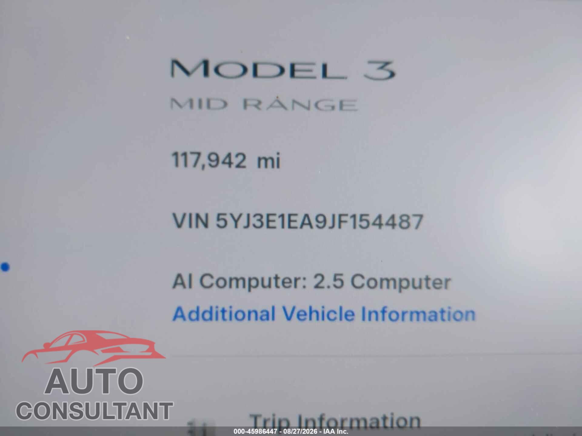 TESLA MODEL 3 2018 - 5YJ3E1EA9JF154487