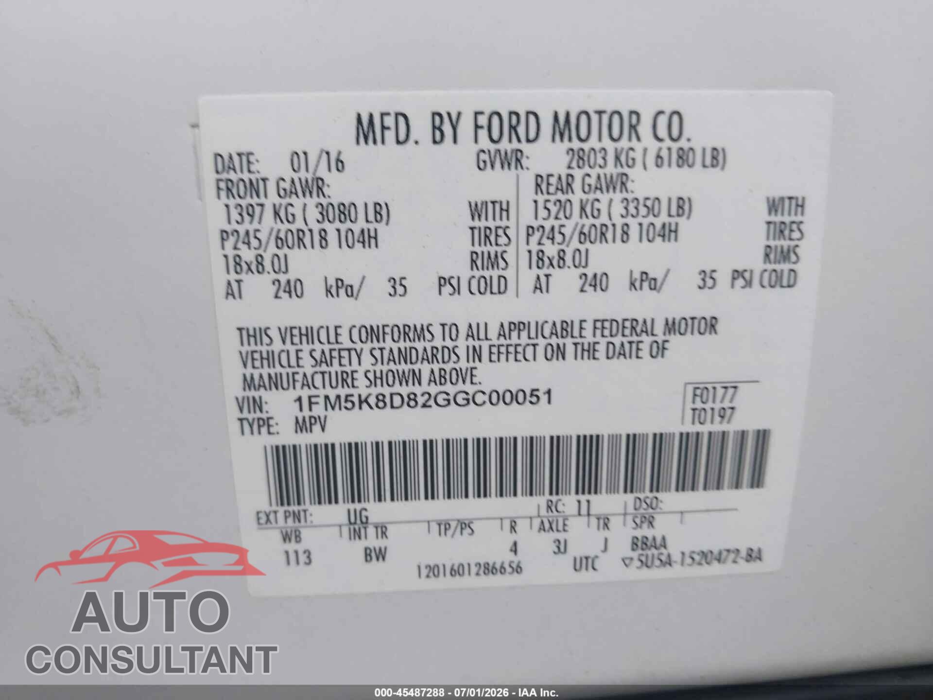 FORD EXPLORER 2016 - 1FM5K8D82GGC00051