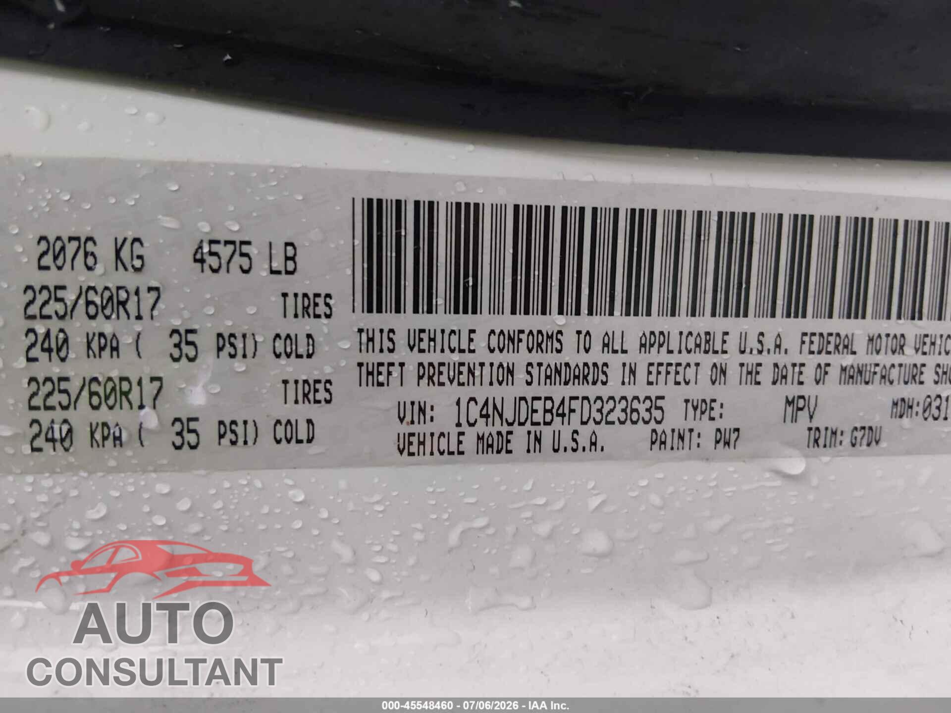 JEEP COMPASS 2015 - 1C4NJDEB4FD323635