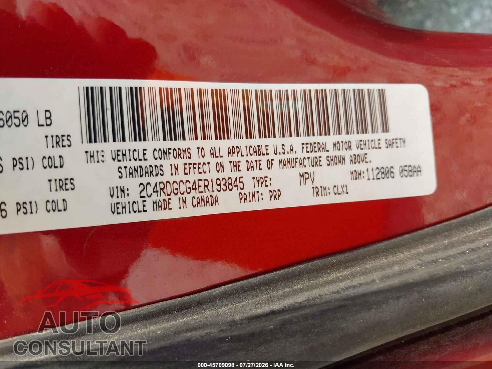 DODGE GRAND CARAVAN 2014 - 2C4RDGCG4ER193845