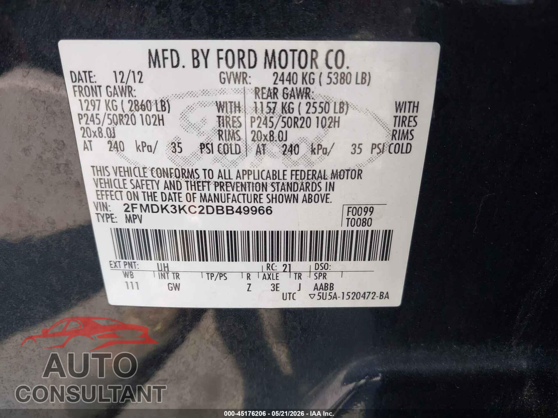 FORD EDGE 2013 - 2FMDK3KC2DBB49966