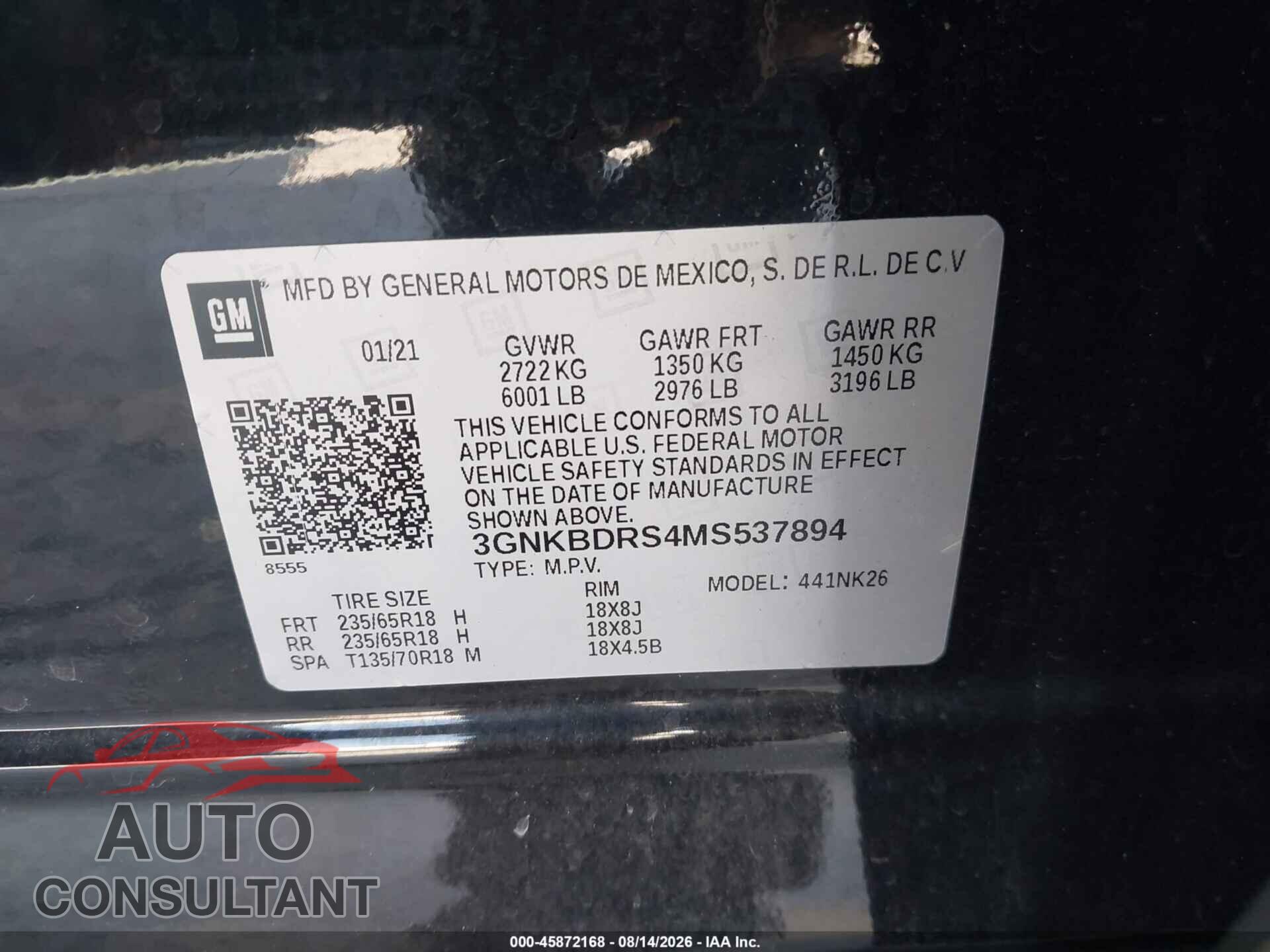 CHEVROLET BLAZER 2021 - 3GNKBDRS4MS537894