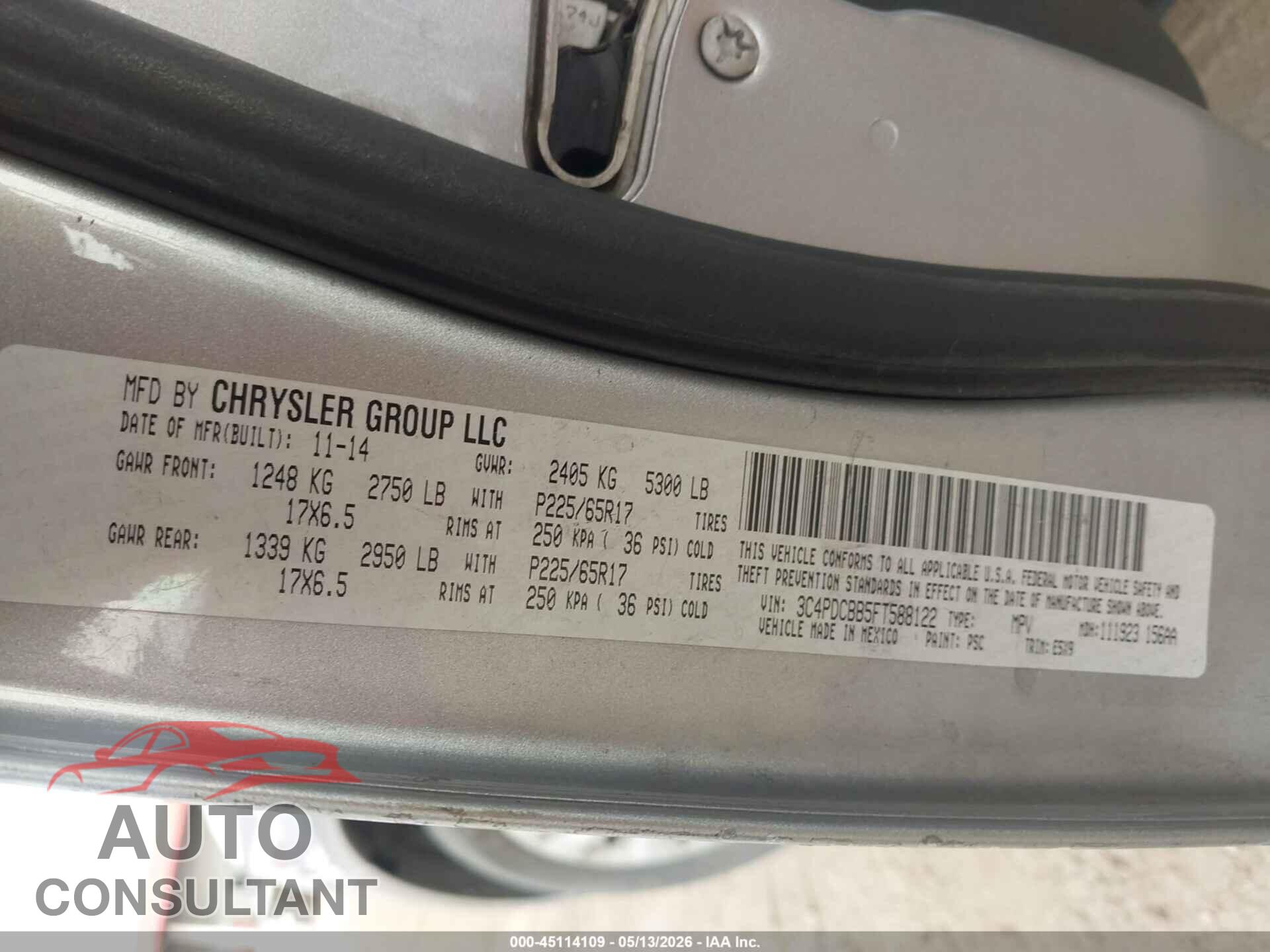 DODGE JOURNEY 2015 - 3C4PDCBB5FT588122