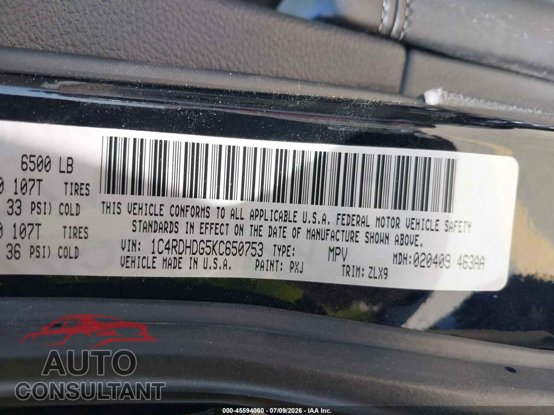DODGE DURANGO 2019 - 1C4RDHDG5KC650753
