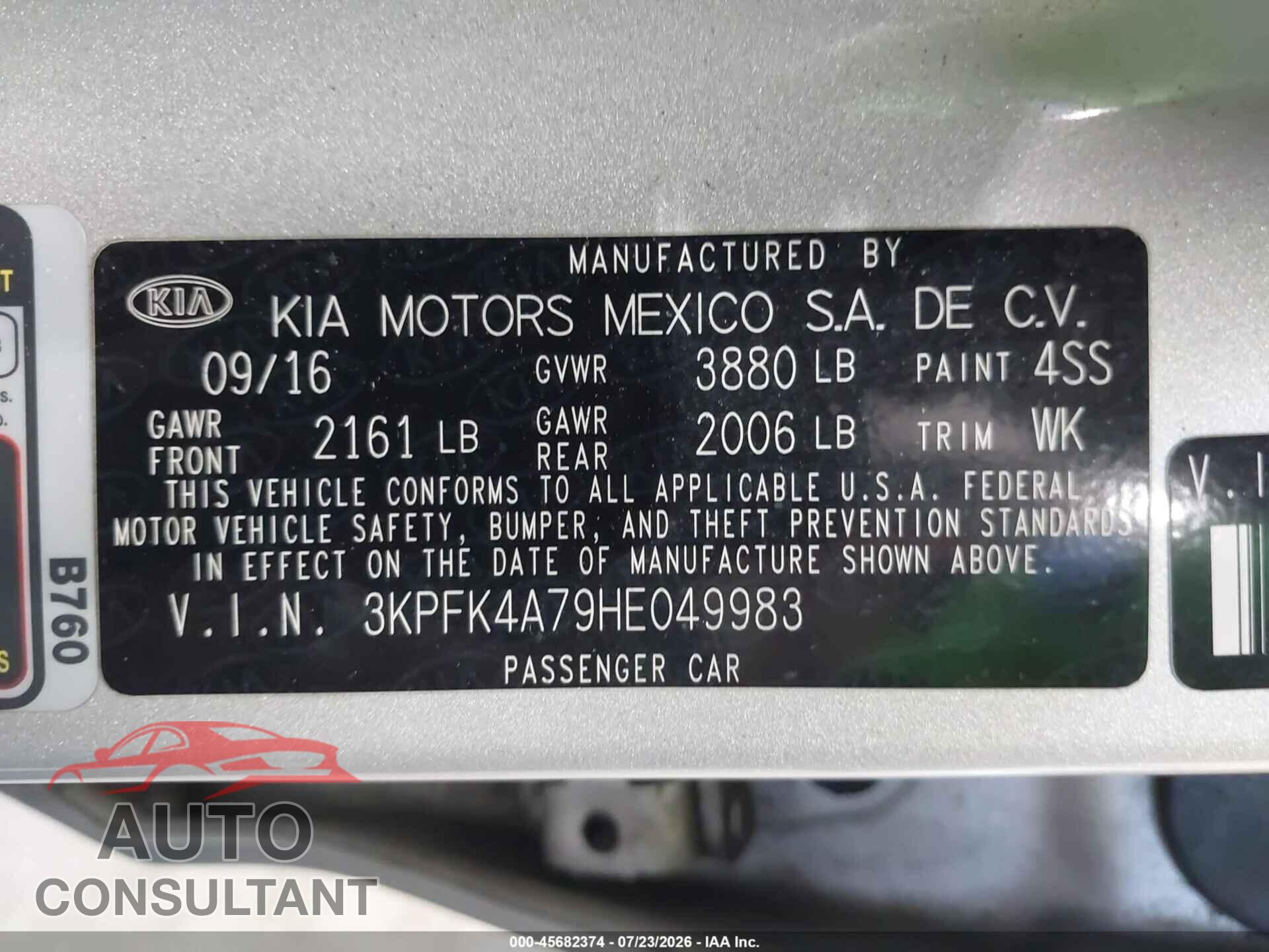 KIA FORTE 2017 - 3KPFK4A79HE049983