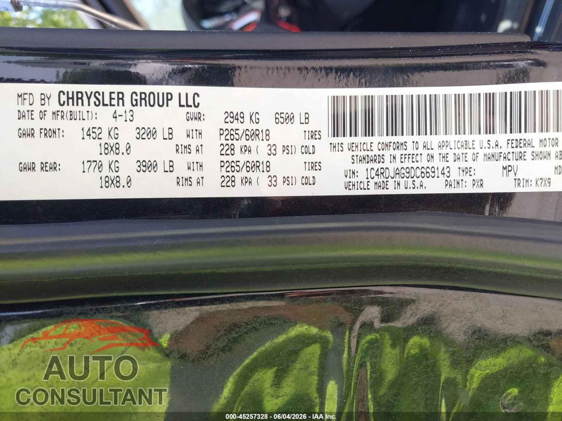 DODGE DURANGO 2013 - 1C4RDJAG9DC669143