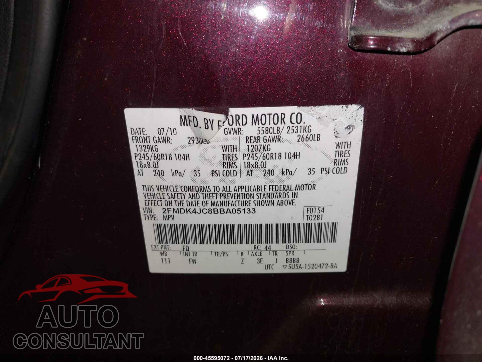FORD EDGE 2011 - 2FMDK4JC8BBA05133