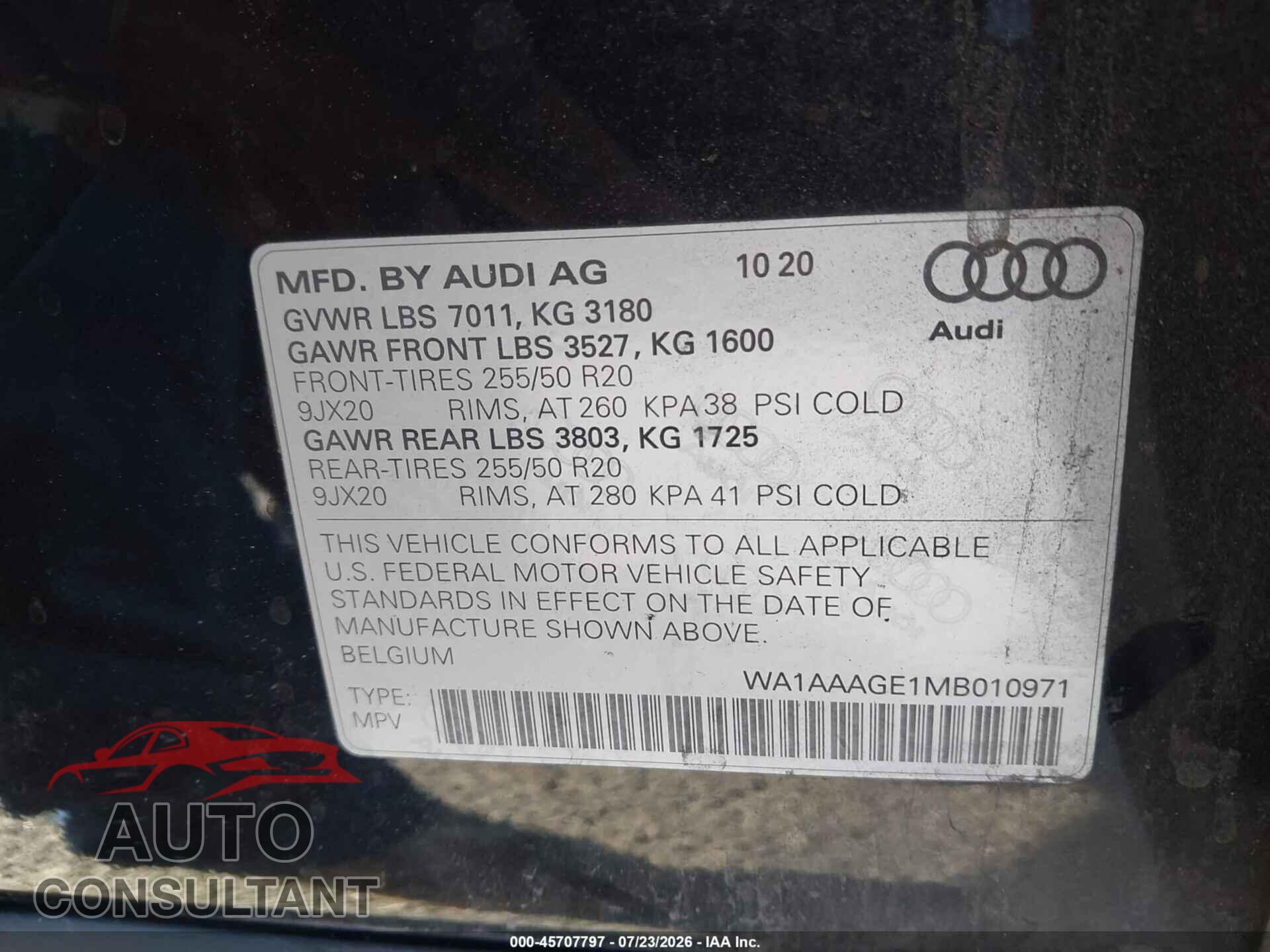 AUDI E-TRON 2021 - WA1AAAGE1MB010971