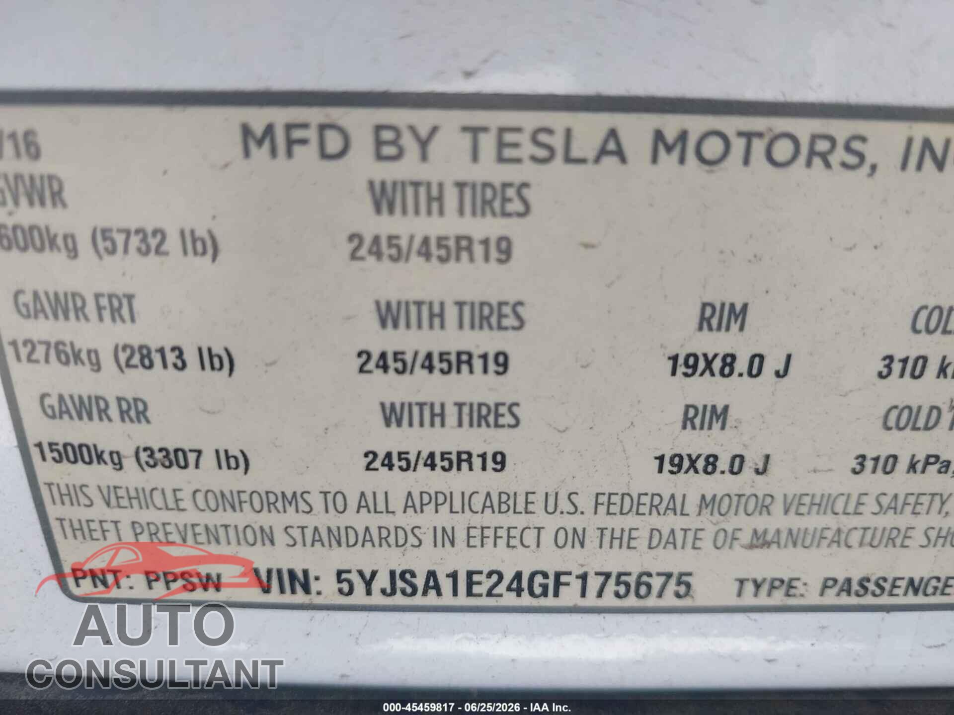 TESLA MODEL S 2016 - 5YJSA1E24GF175675