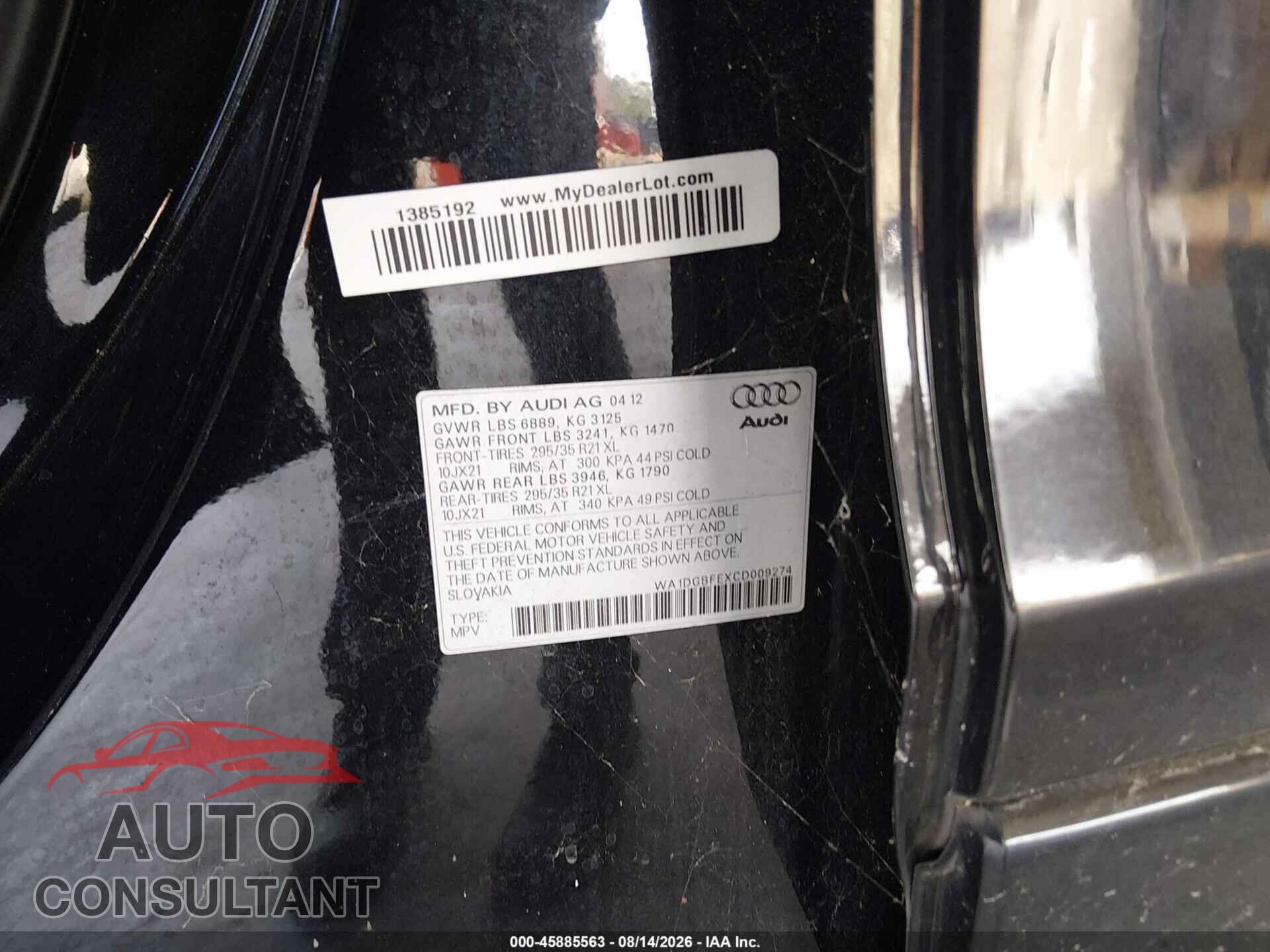 AUDI Q7 2012 - WA1DGBFEXCD009274