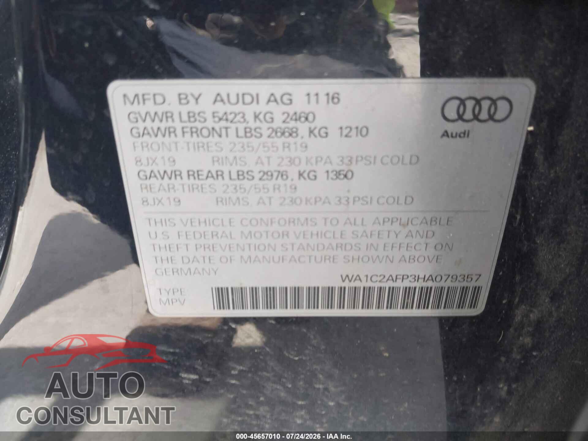 AUDI Q5 2017 - WA1C2AFP3HA079357