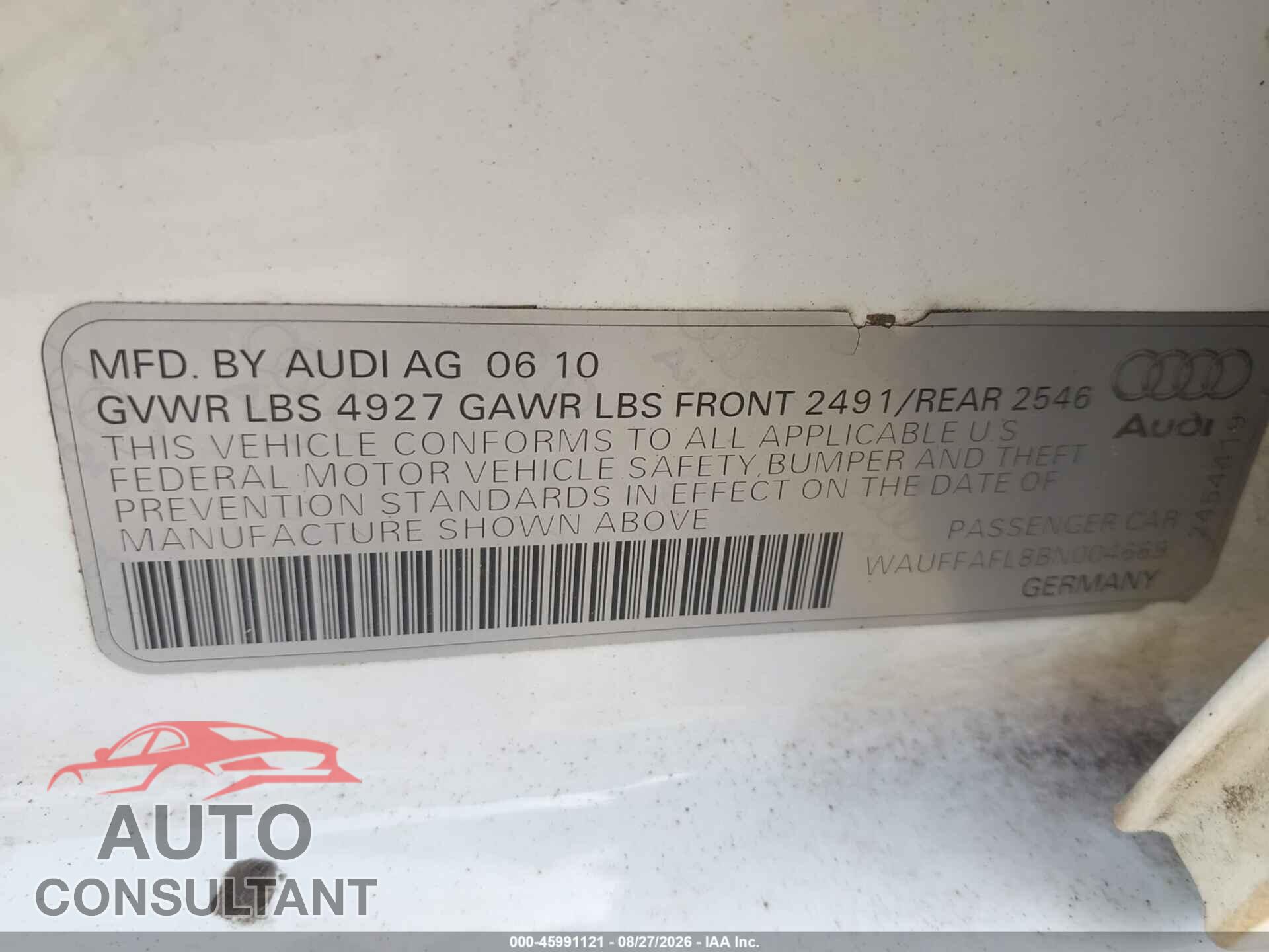 AUDI A4 2011 - WAUFFAFL8BN004669