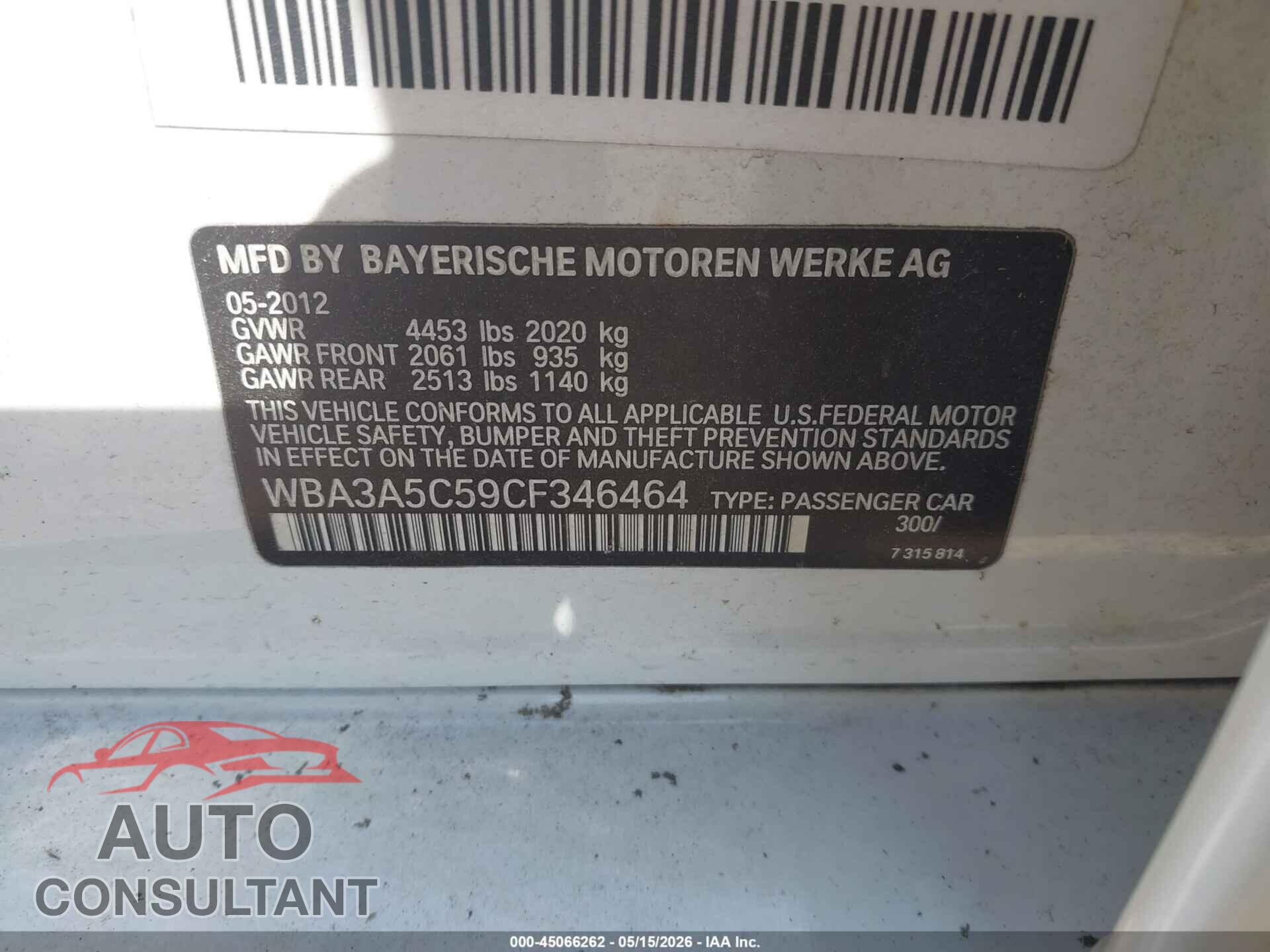 BMW 328I 2012 - WBA3A5C59CF346464
