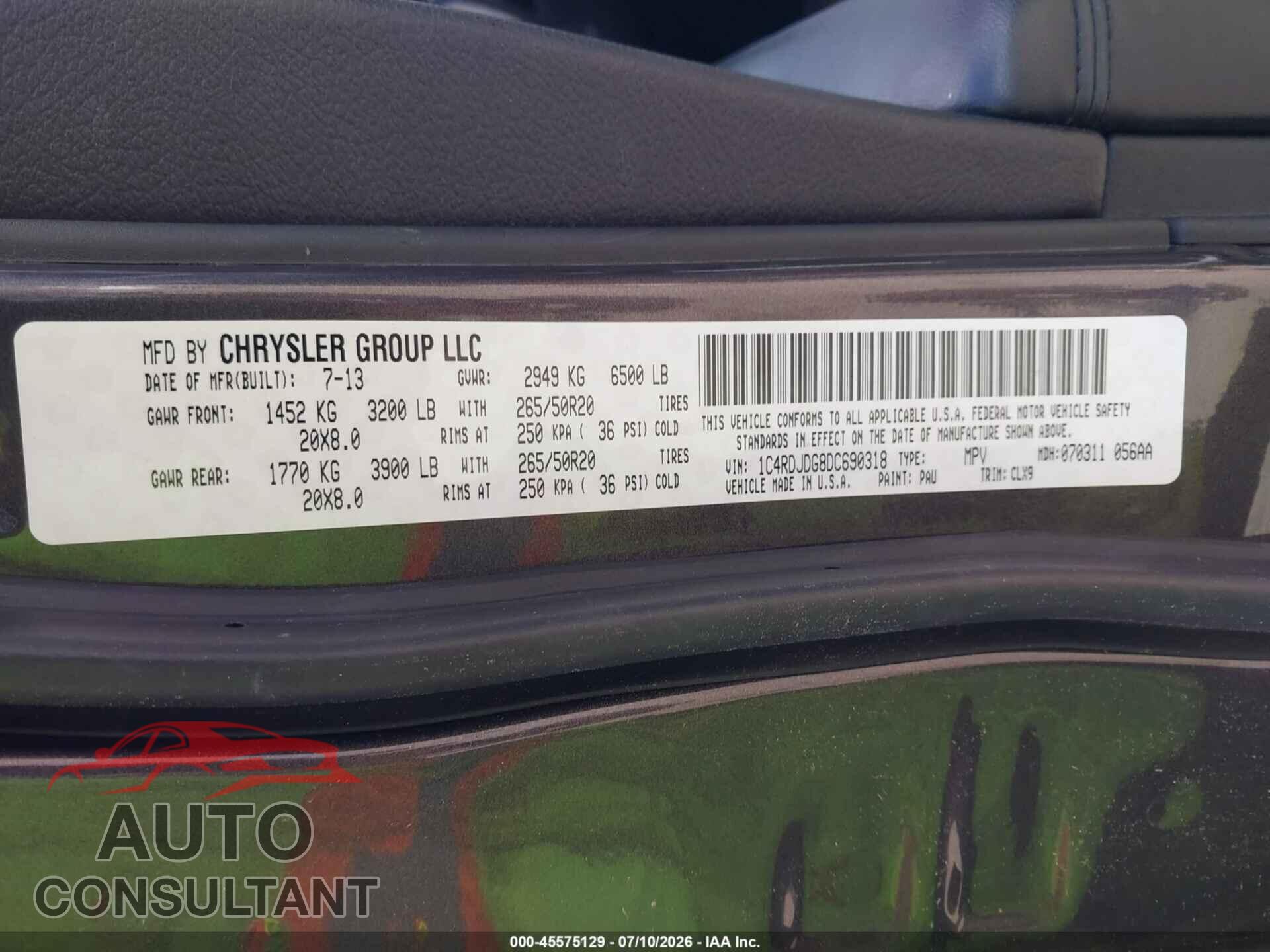 DODGE DURANGO 2013 - 1C4RDJDG8DC690318