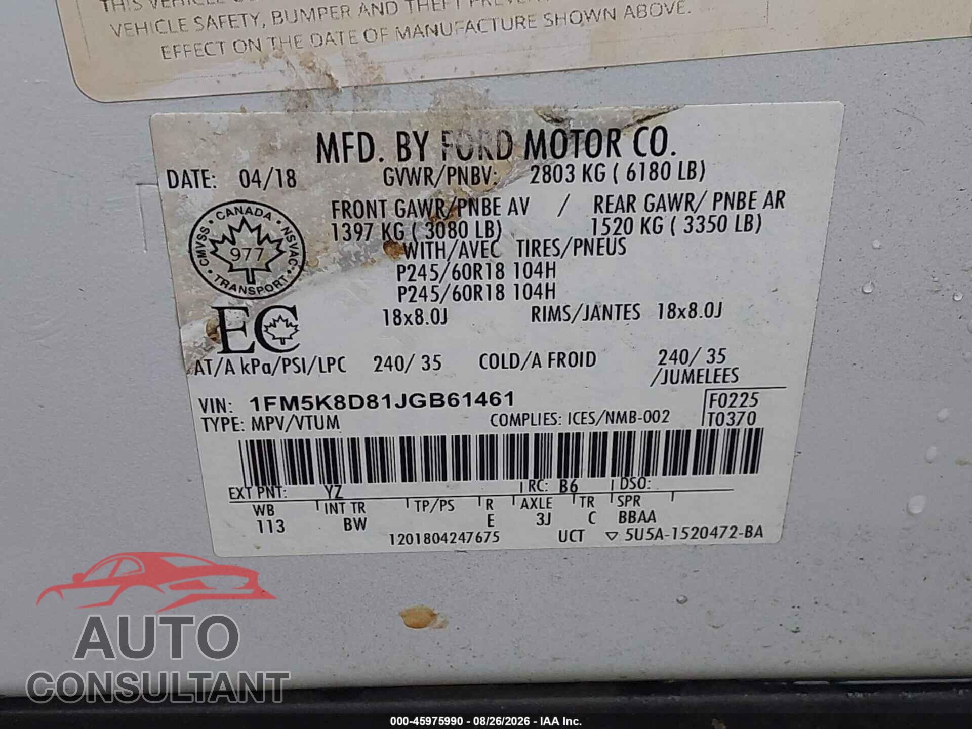 FORD EXPLORER 2018 - 1FM5K8D81JGB61461