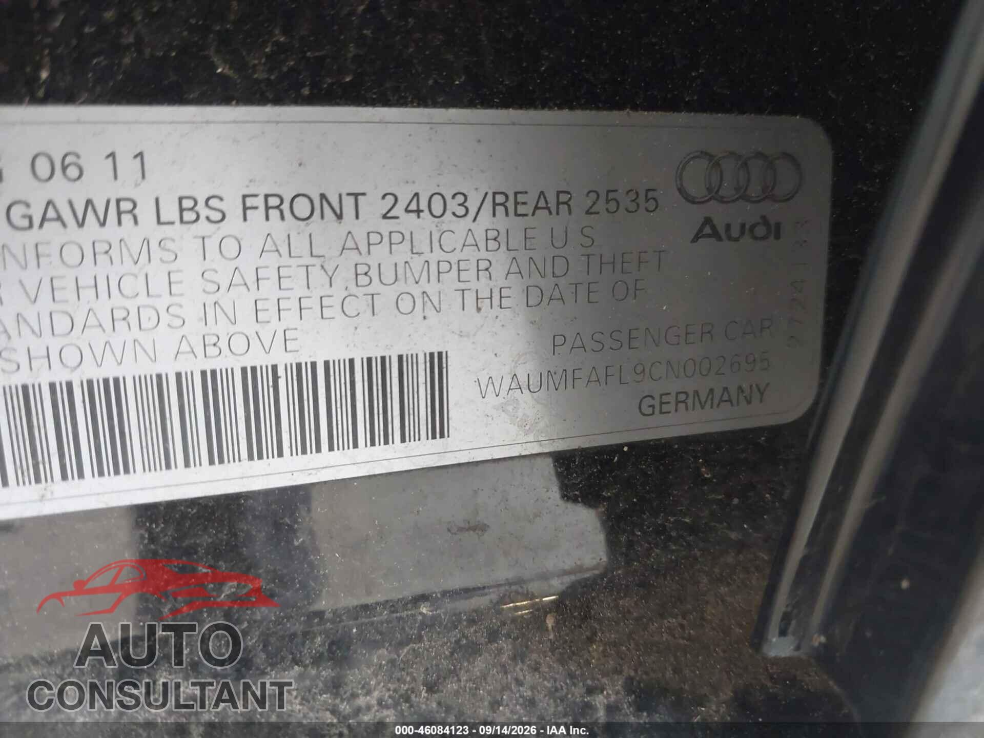 AUDI A4 2012 - WAUMFAFL9CN002695