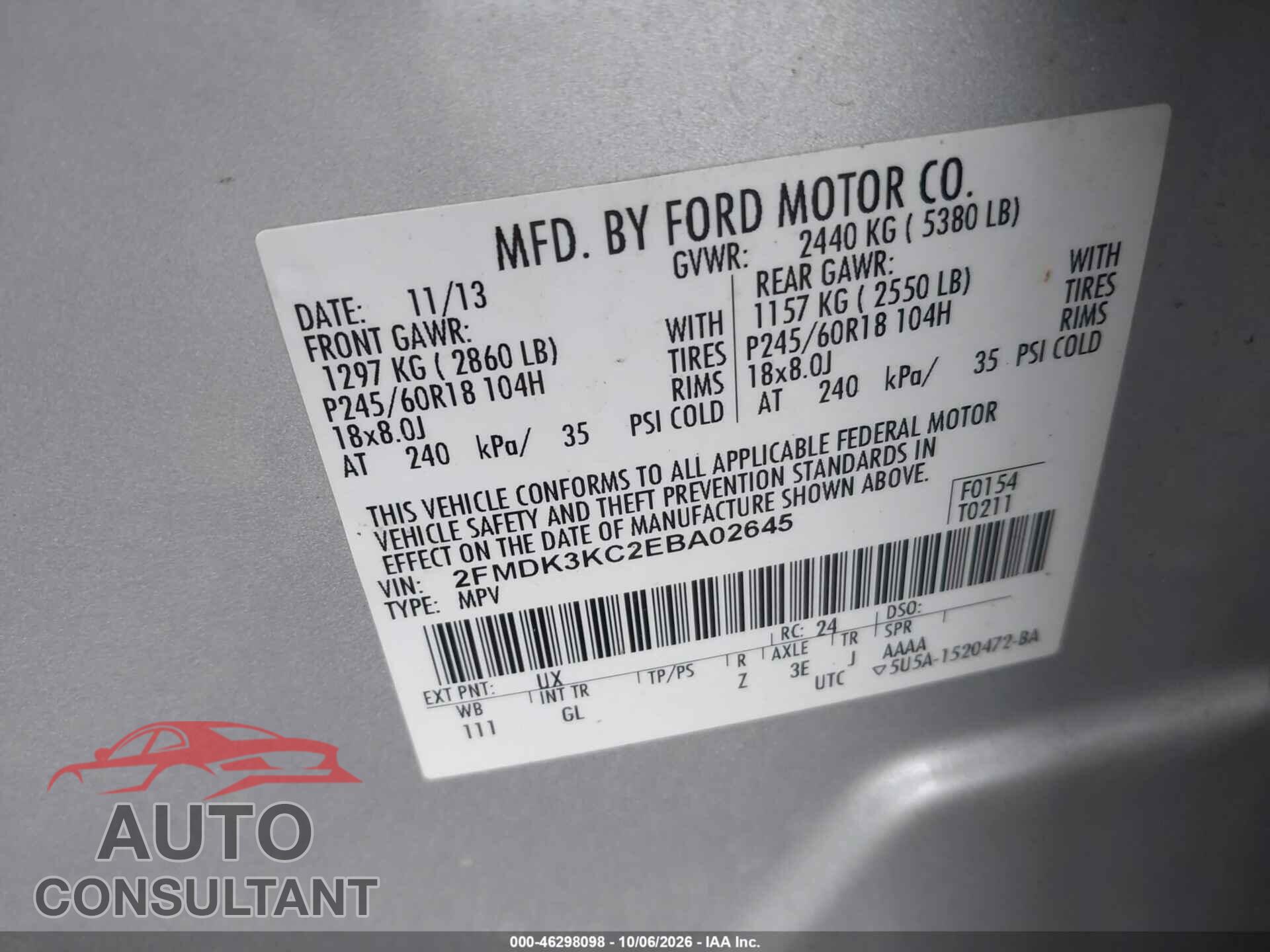 FORD EDGE 2014 - 2FMDK3KC2EBA02645