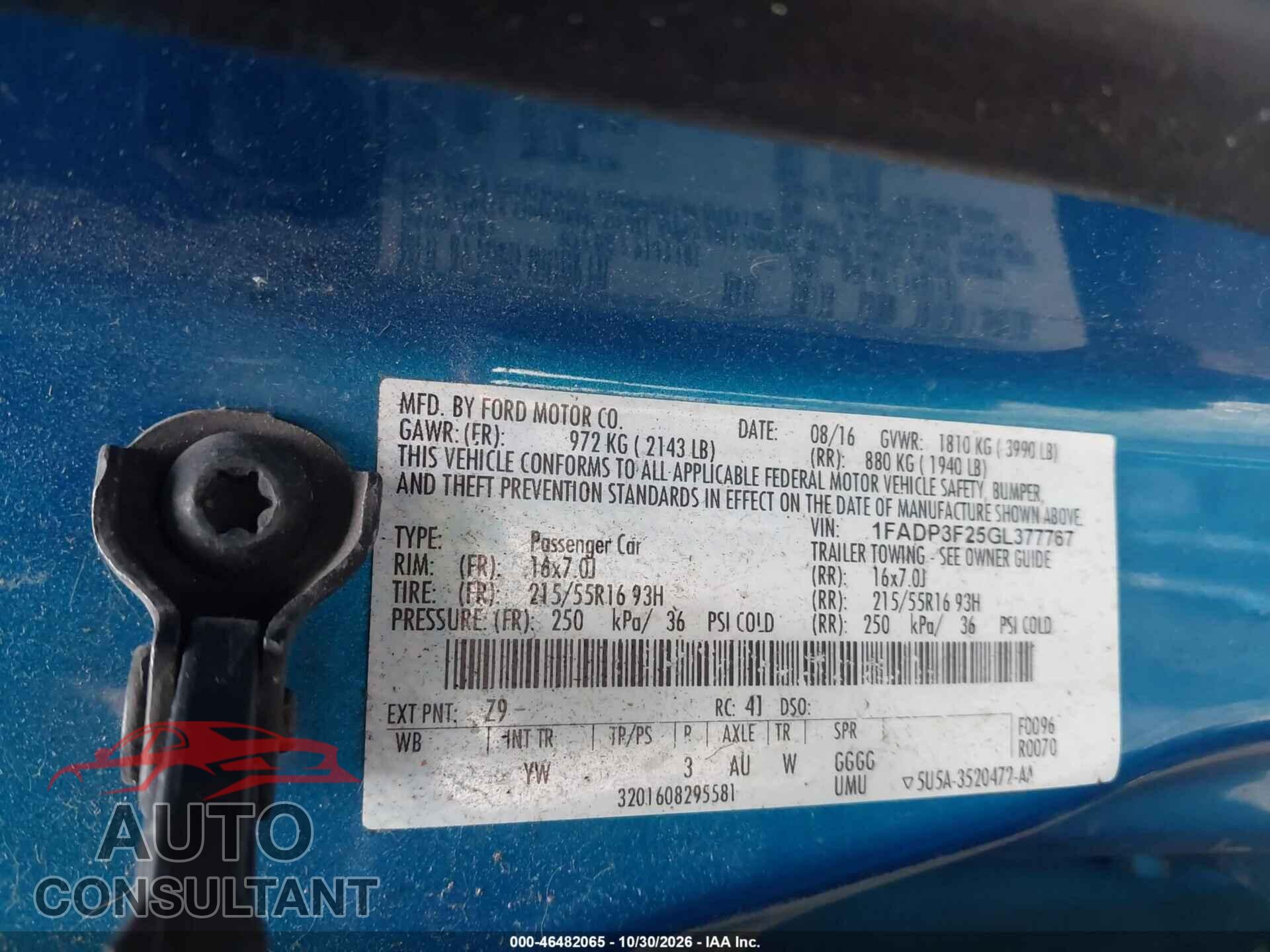 FORD FOCUS 2016 - 1FADP3F25GL377767