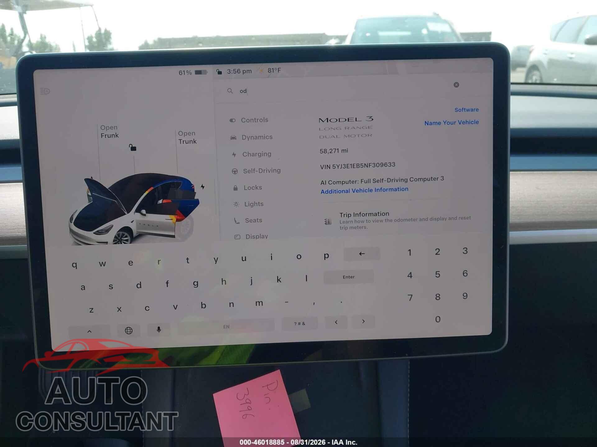 TESLA MODEL 3 2022 - 5YJ3E1EB5NF309633