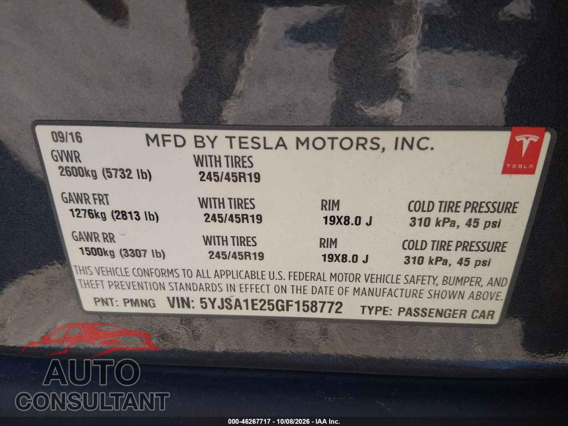 TESLA MODEL S 2016 - 5YJSA1E25GF158772