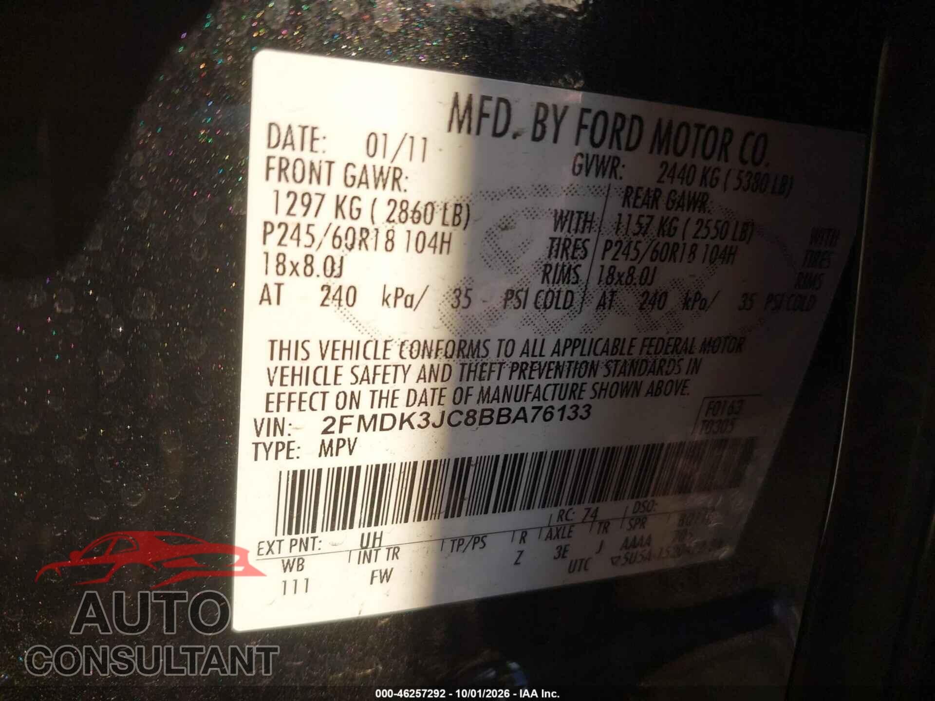 FORD EDGE 2011 - 2FMDK3JC8BBA76133