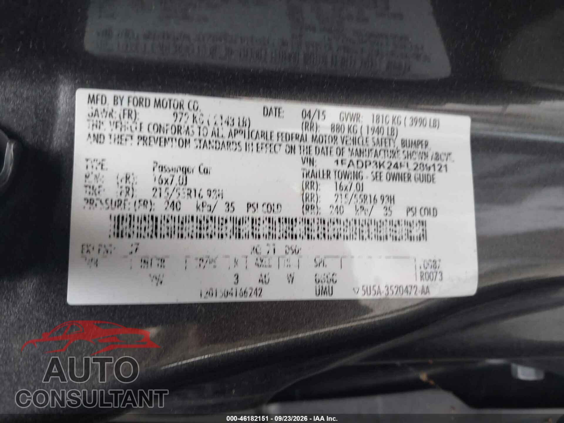FORD FOCUS 2015 - 1FADP3K24FL289121