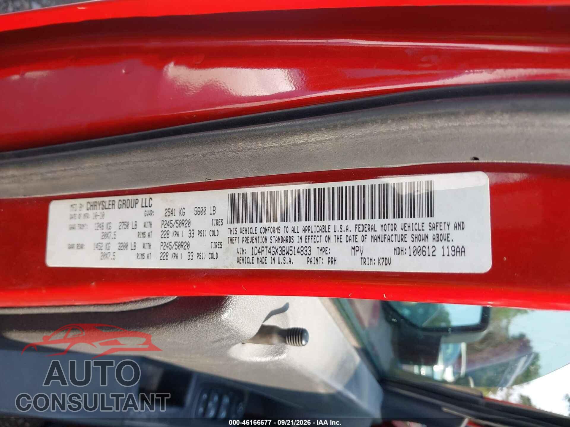 DODGE NITRO 2011 - 1D4PT4GX3BW514833