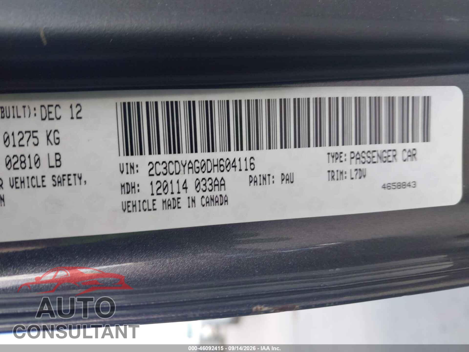 DODGE CHALLENGER 2013 - 2C3CDYAG0DH604116