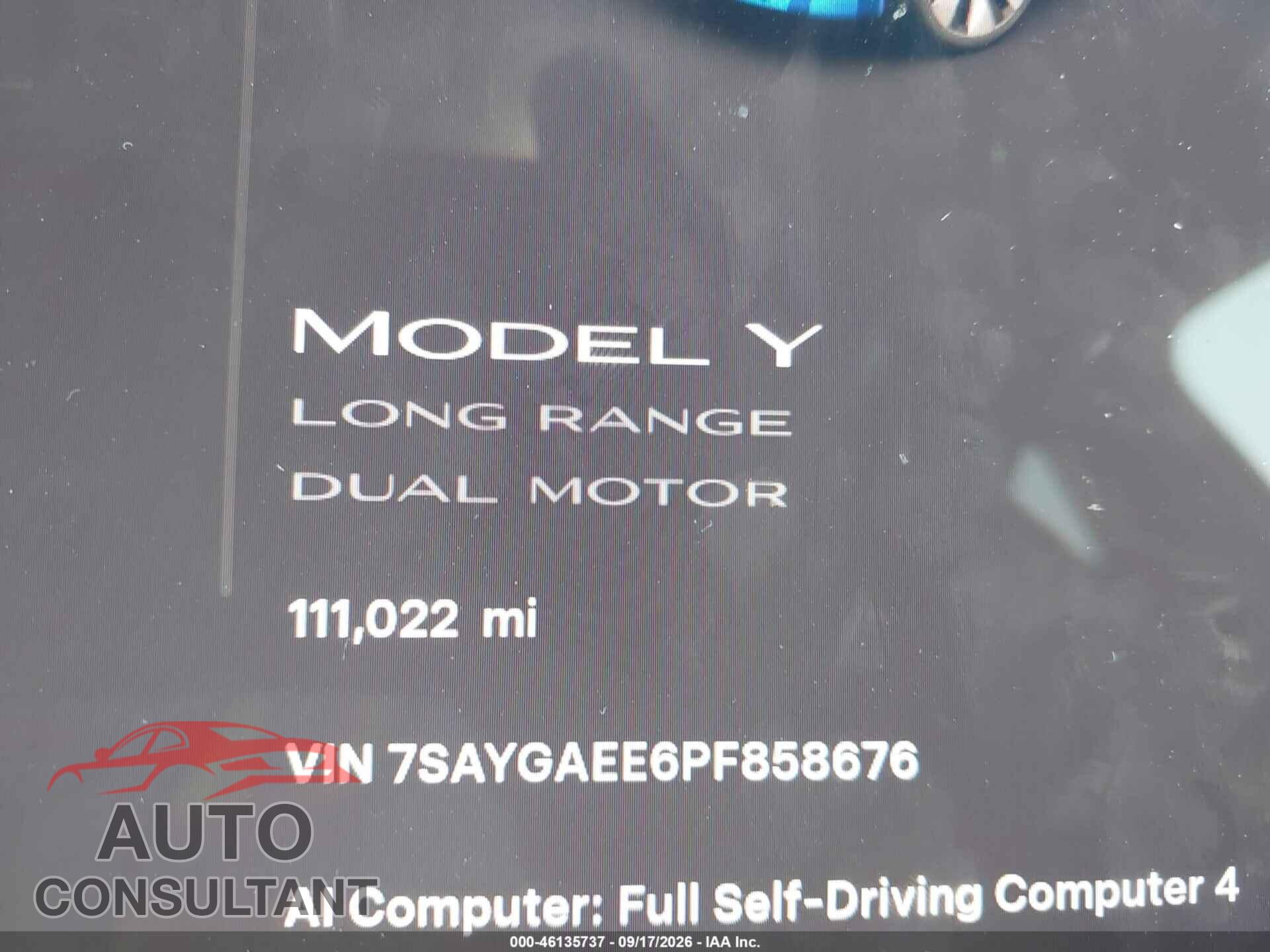 TESLA MODEL Y 2023 - 7SAYGAEE6PF858676