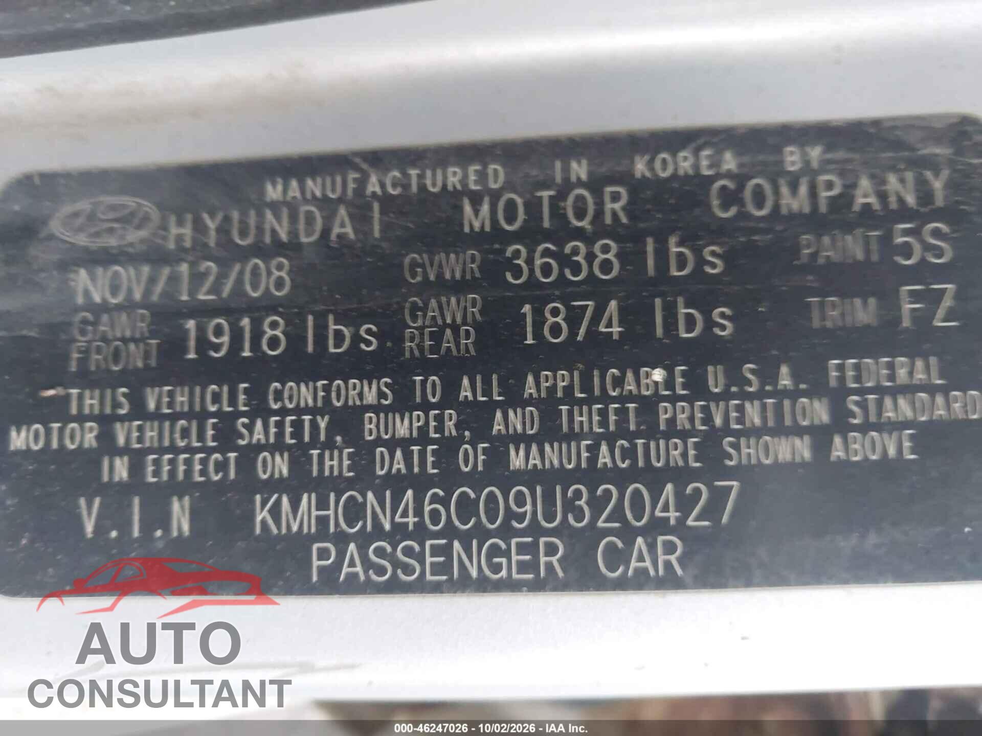 HYUNDAI ACCENT 2009 - KMHCN46C09U320427