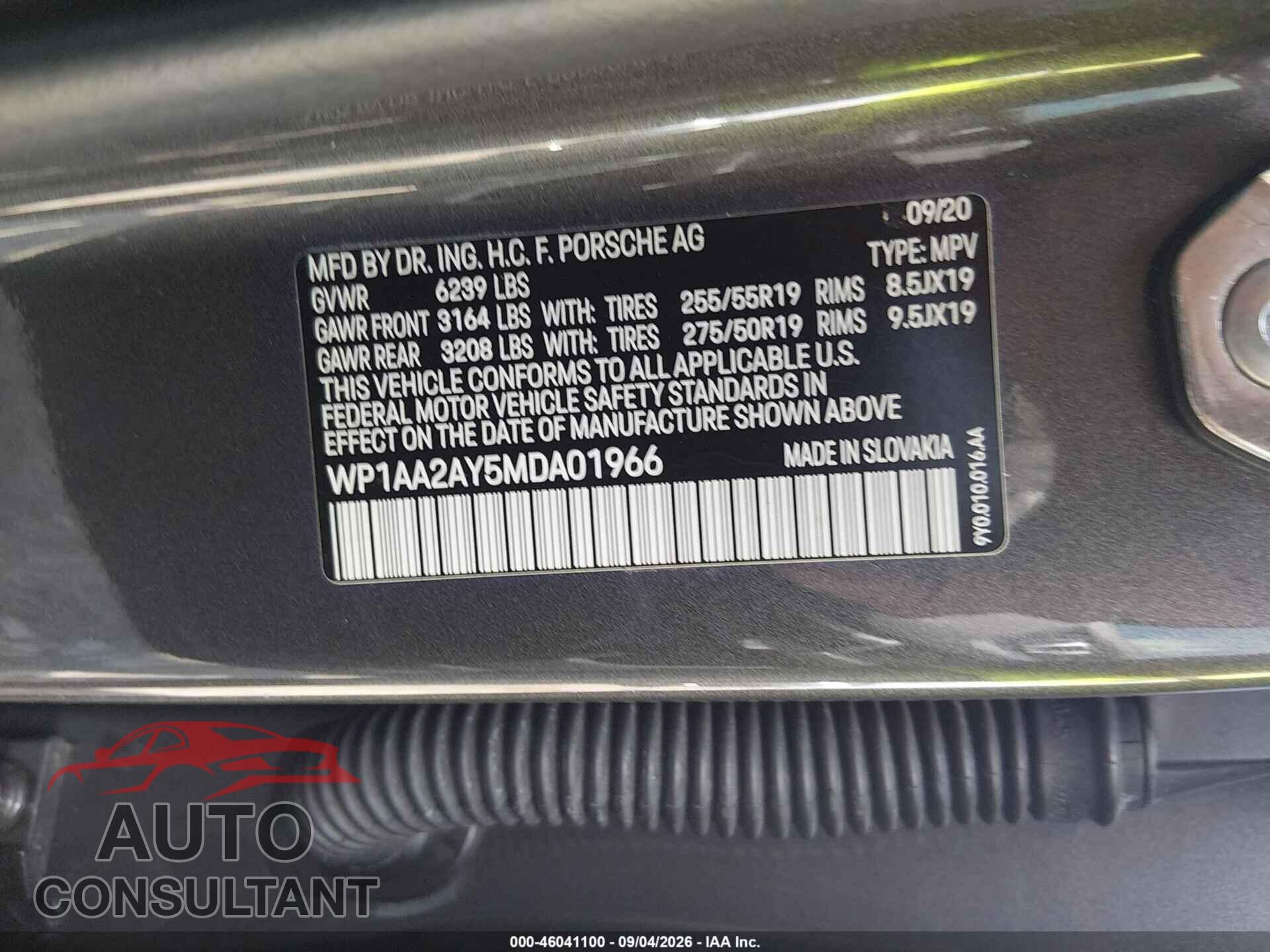 PORSCHE CAYENNE 2021 - WP1AA2AY5MDA01966