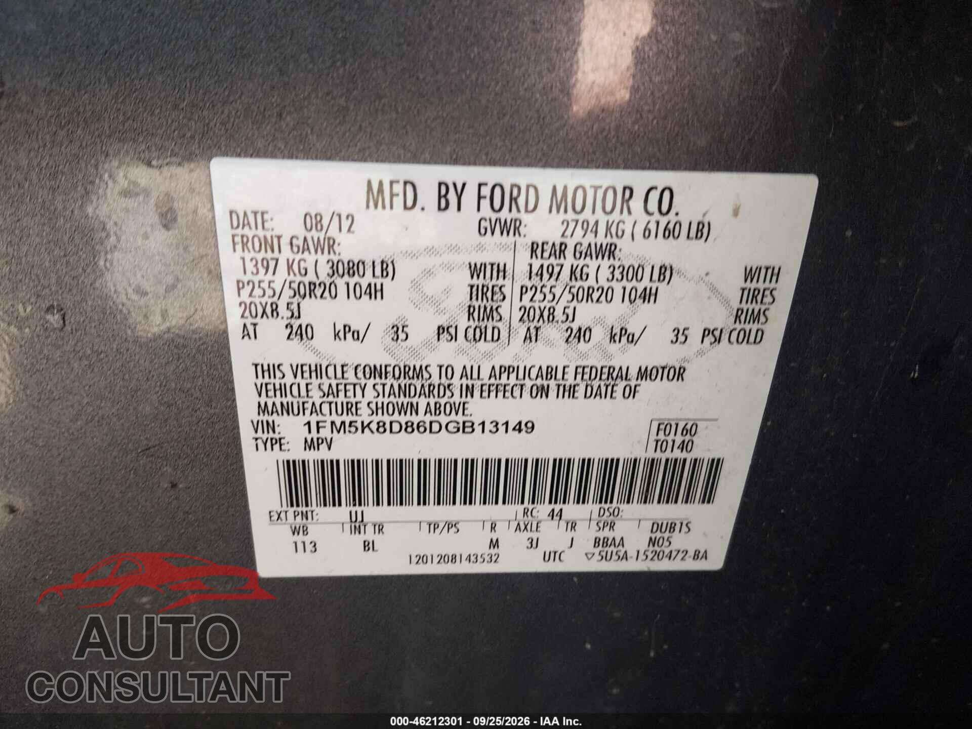 FORD EXPLORER 2013 - 1FM5K8D86DGB13149