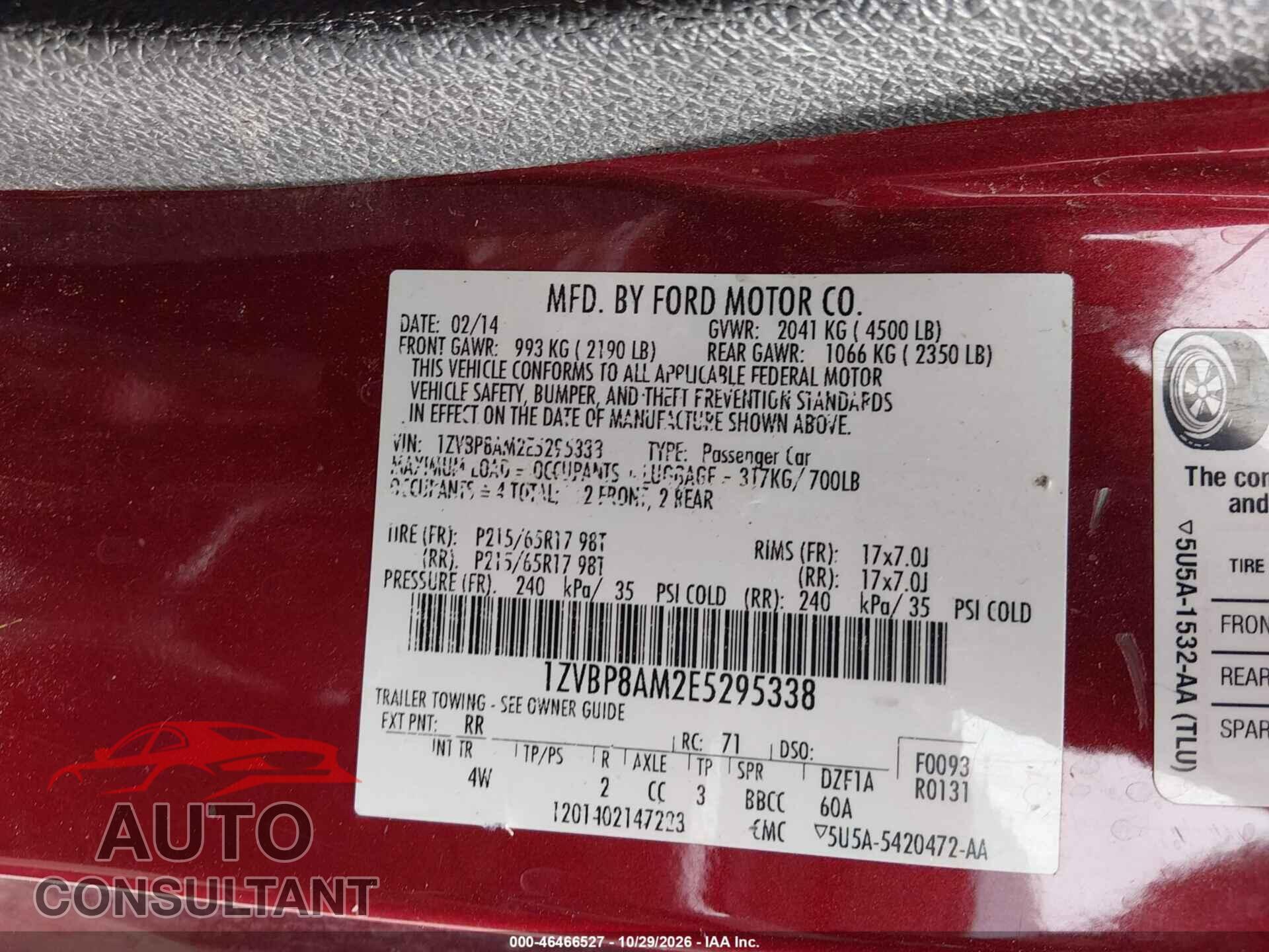 FORD MUSTANG 2014 - 1ZVBP8AM2E5295338