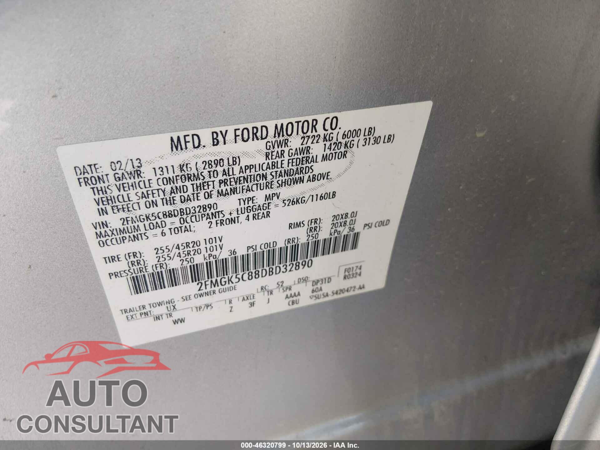 FORD FLEX 2013 - 2FMGK5C88DBD32890