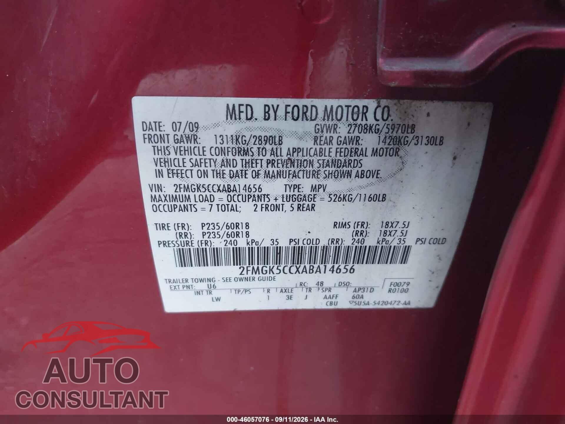 FORD FLEX 2010 - 2FMGK5CCXABA14656