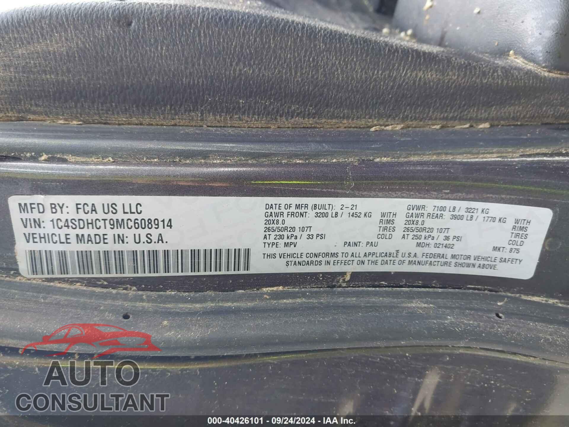 DODGE DURANGO 2021 - 1C4SDHCT9MC608914