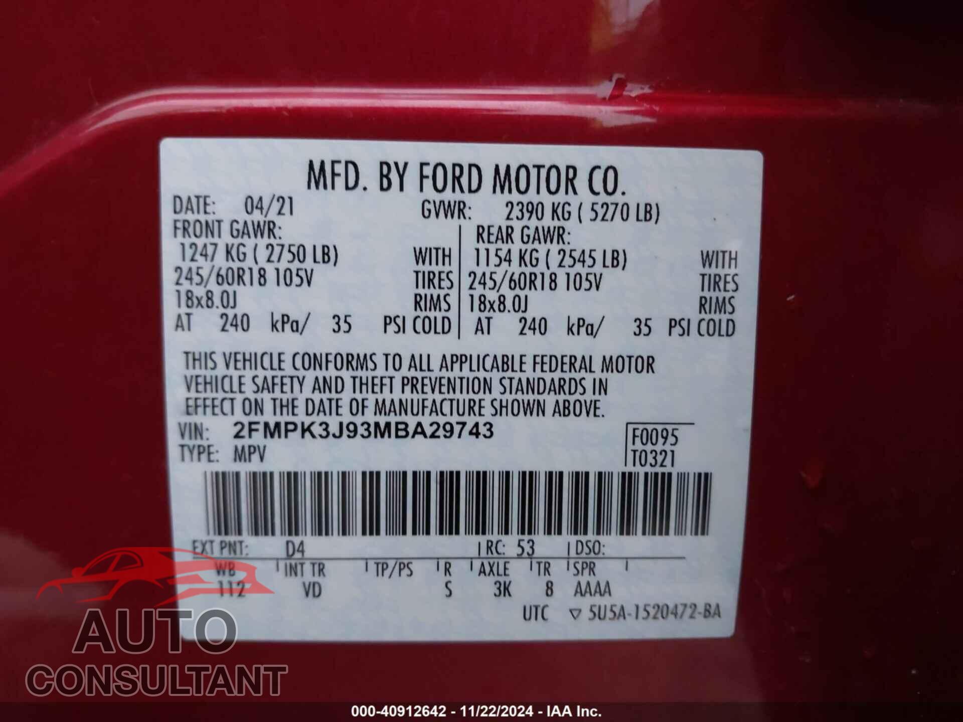 FORD EDGE 2021 - 2FMPK3J93MBA29743