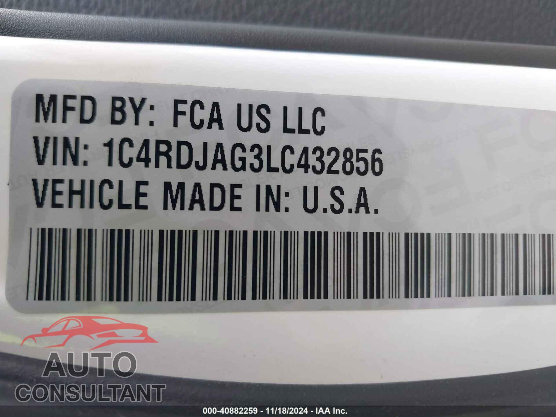 DODGE DURANGO 2020 - 1C4RDJAG3LC432856