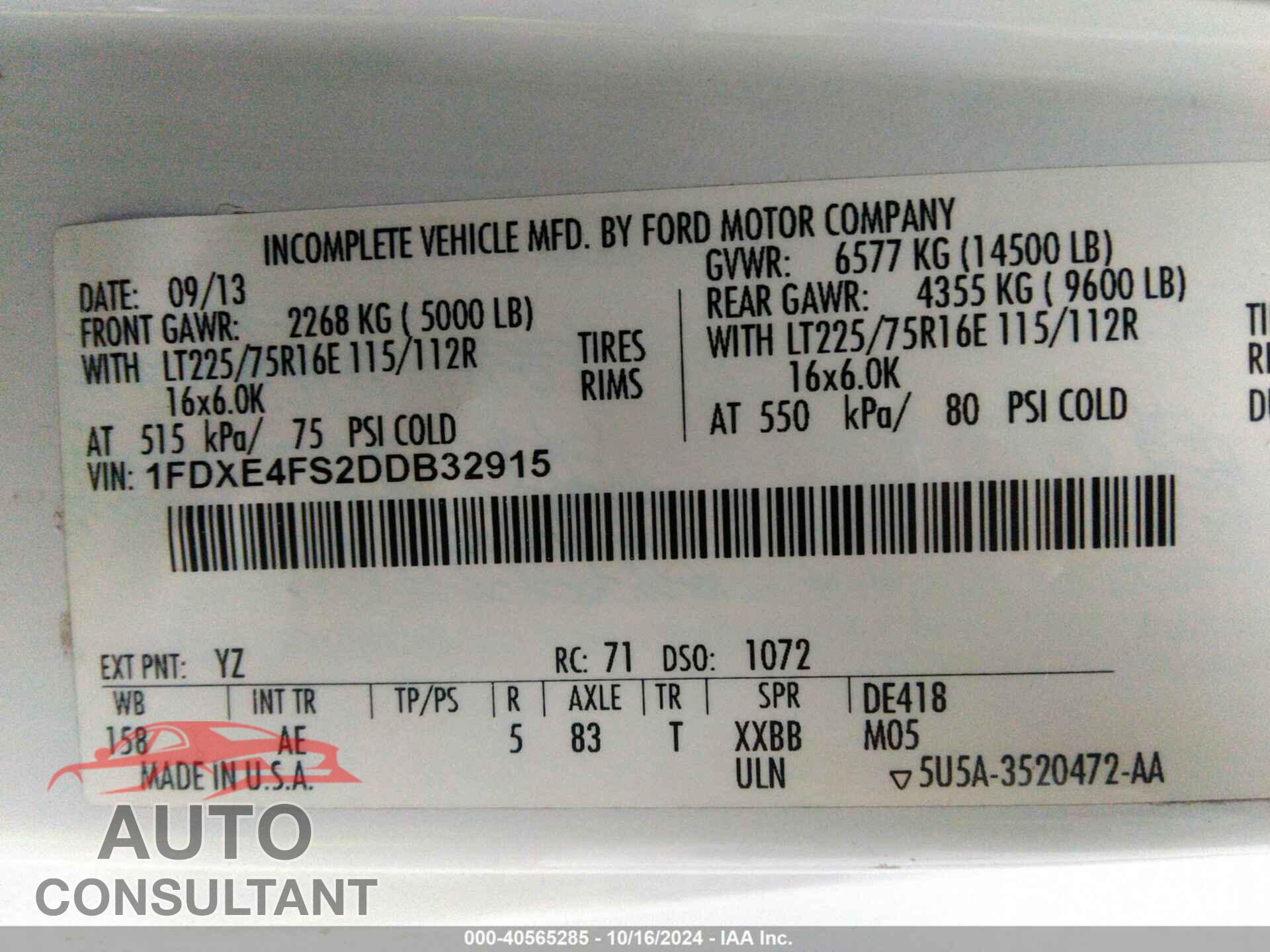 FORD E-450 CUTAWAY 2013 - 1FDXE4FS2DDB32915