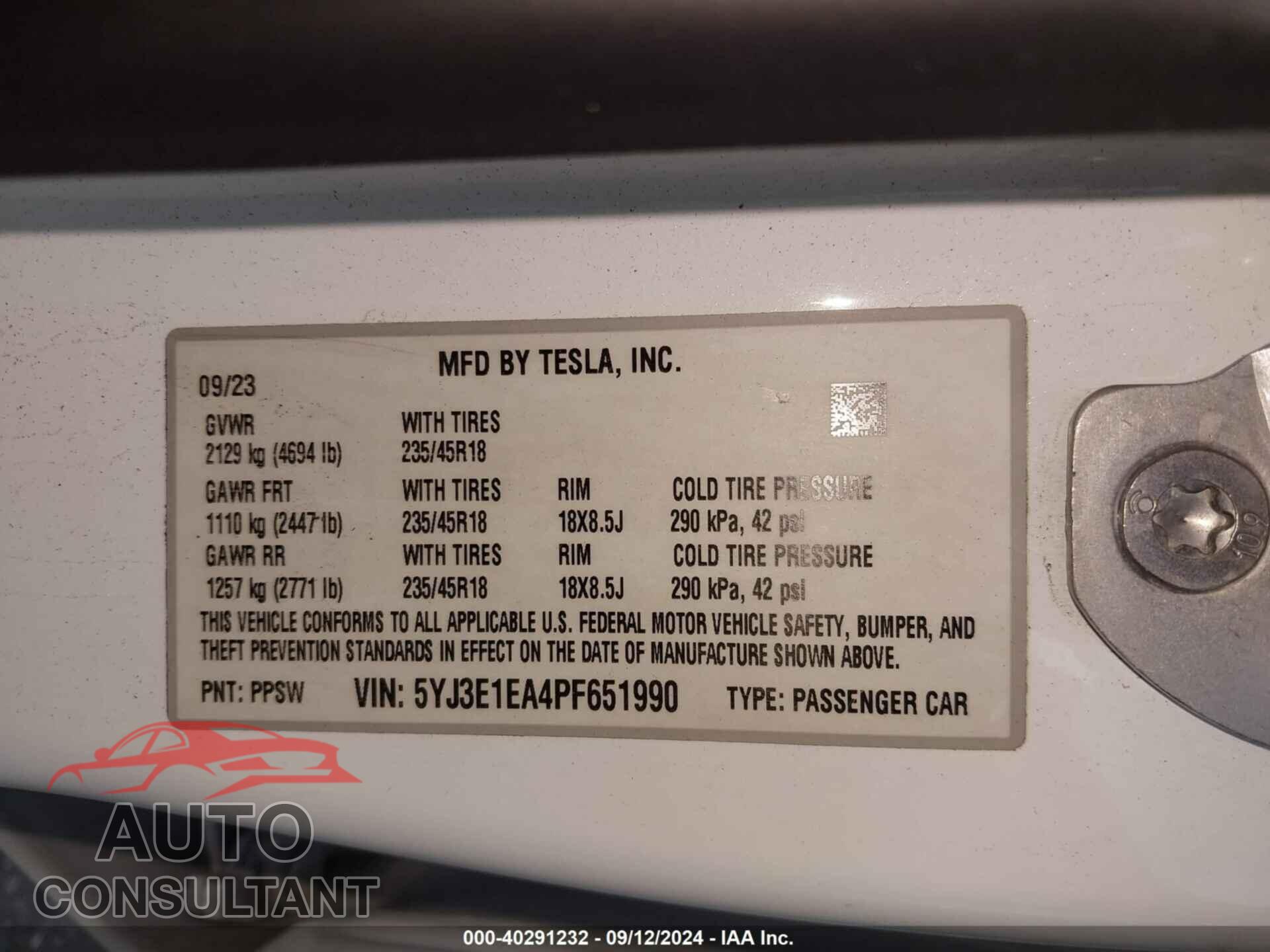 TESLA MODEL 3 2023 - 5YJ3E1EA4PF651990