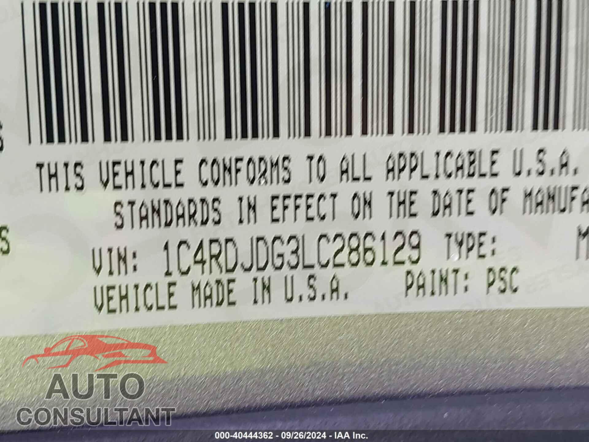DODGE DURANGO 2020 - 1C4RDJDG3LC286129