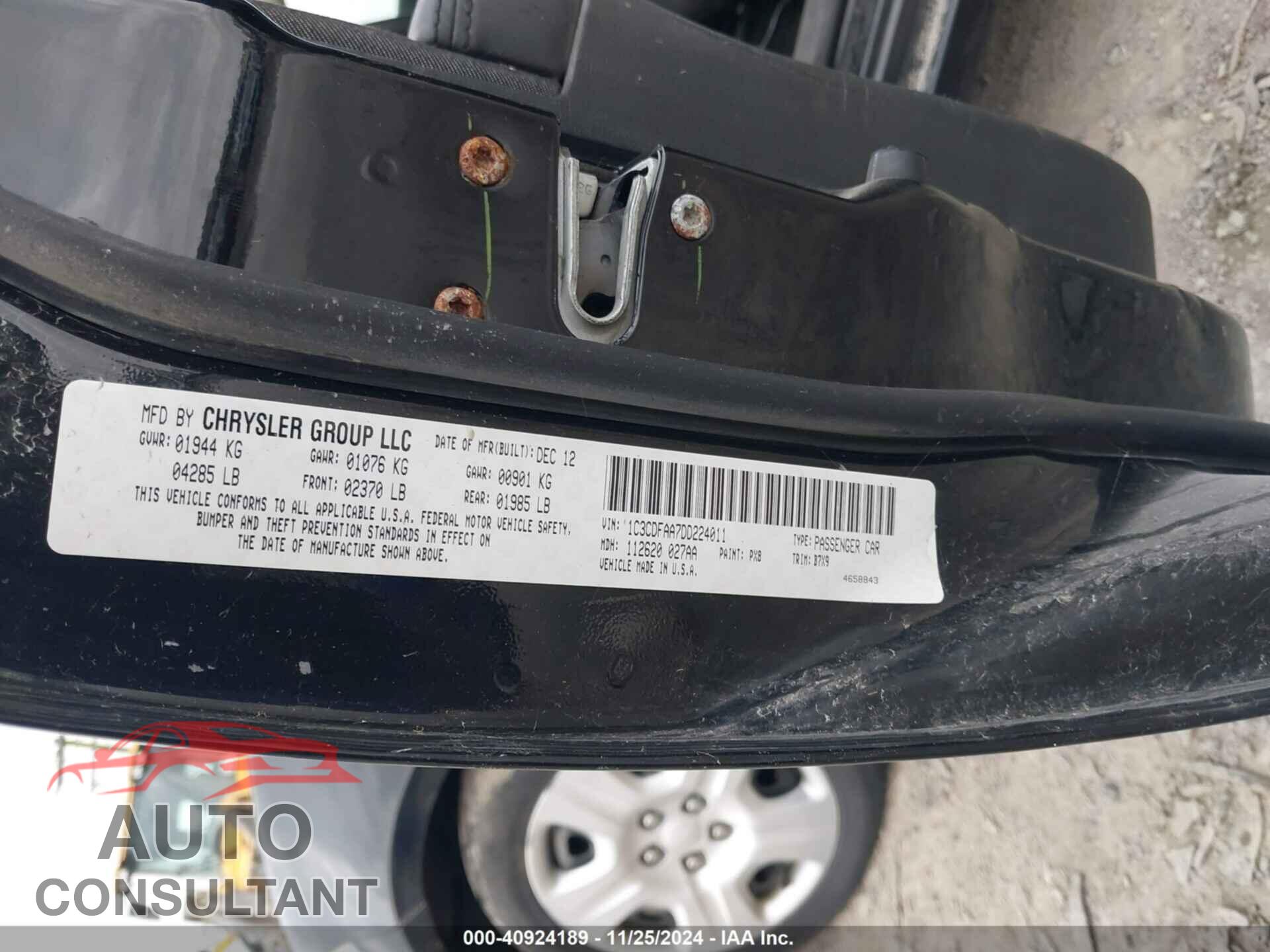 DODGE DART 2013 - 1C3CDFAA7DD224011