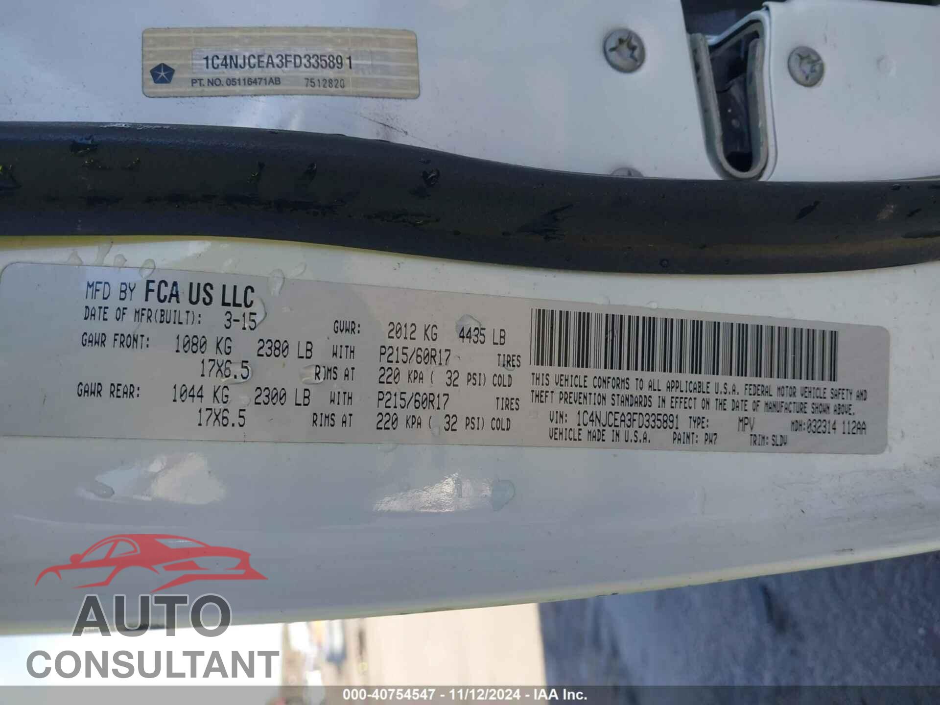 JEEP COMPASS 2015 - 1C4NJCEA3FD335891