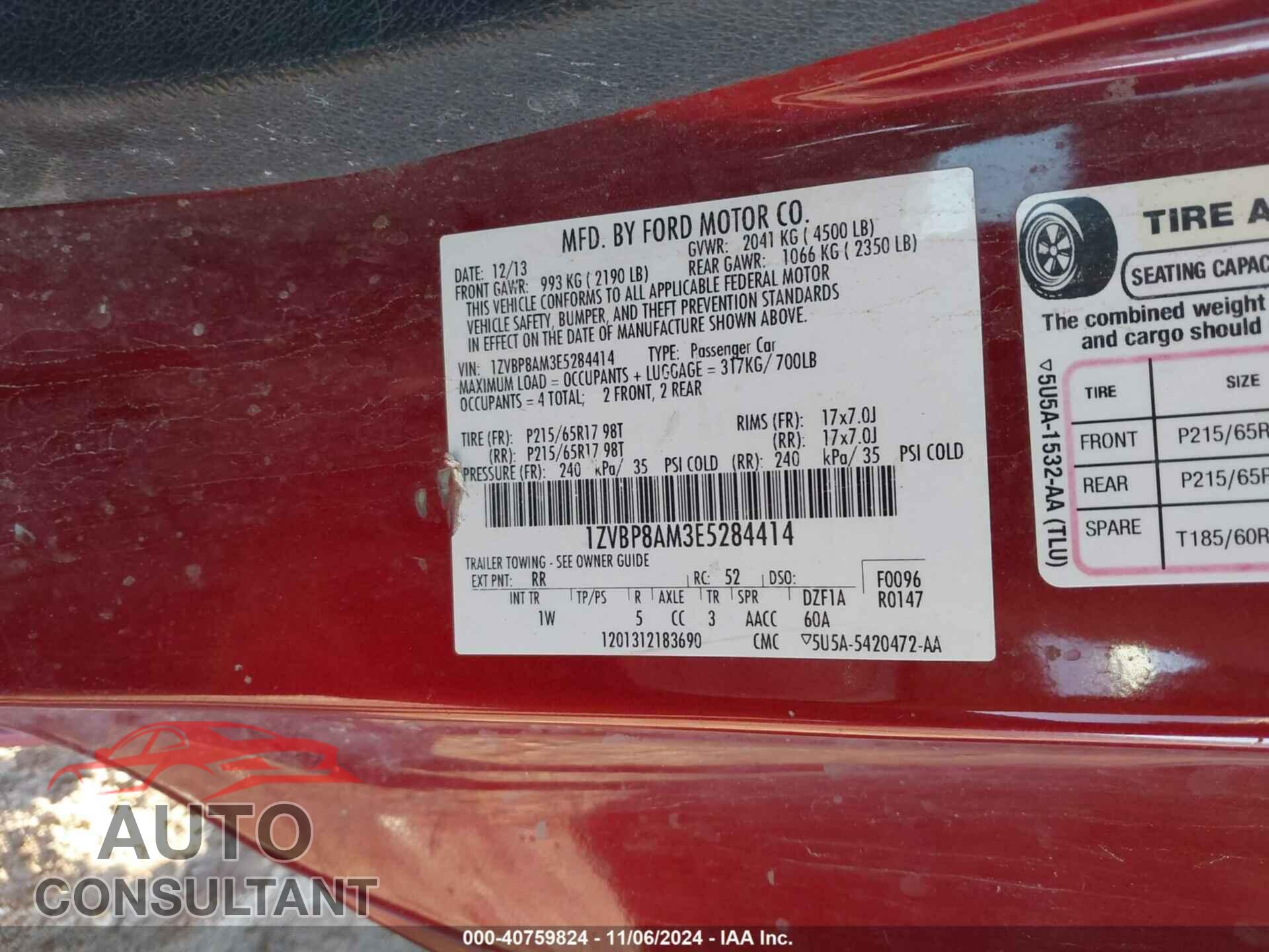 FORD MUSTANG 2014 - 1ZVBP8AM3E5284414