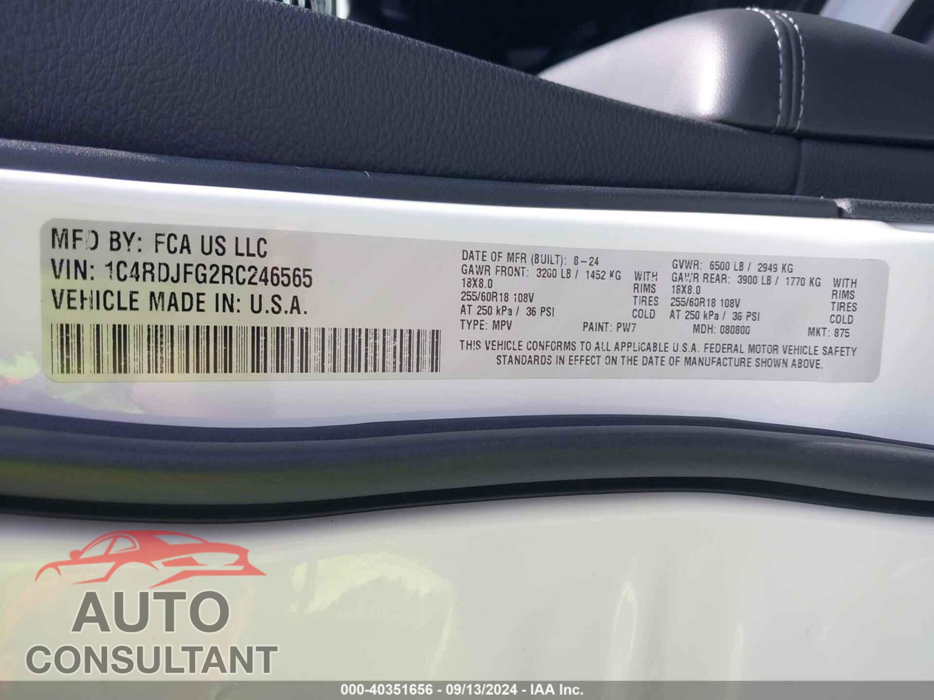 DODGE DURANGO 2024 - 1C4RDJFG2RC246565