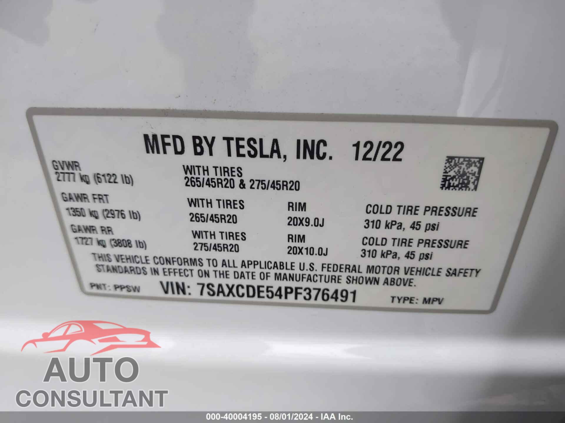 TESLA MODEL X 2023 - 7SAXCDE54PF376491