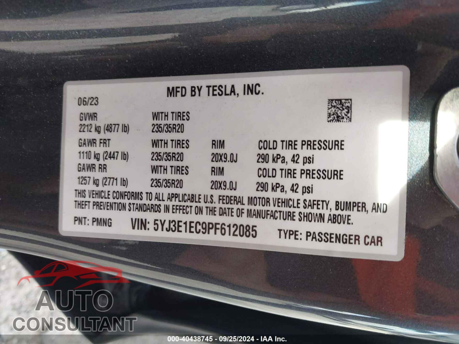 TESLA MODEL 3 2023 - 5YJ3E1EC9PF612085
